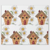 Voethuis en bloemen cadeaupapier (Vlak)