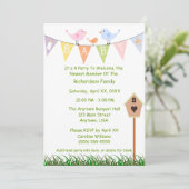 Voethuis en vogels op een Baby-banner Baby shower Kaart (Staand voorkant)