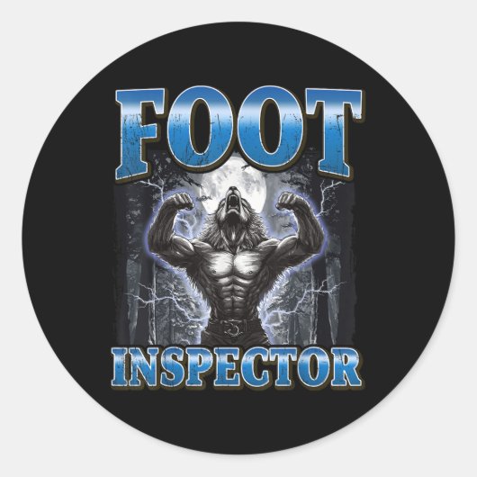 Voetinspecteur Funny Werewolf Meme Ronde Sticker (Voorkant)