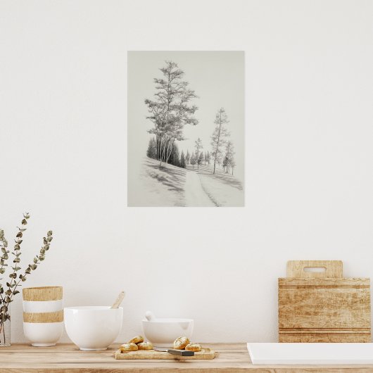 Voetpad en bomen Schets,  etsen, potlood Poster (Keuken)