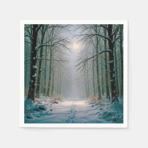 Voetsporen in een Besneeuwd Bos bij Maanlicht Servet