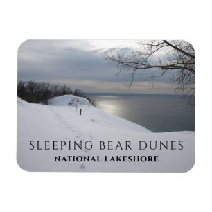 Voetsporen in sneeuw, Lake Michigan, Sleeping Bear Magneet