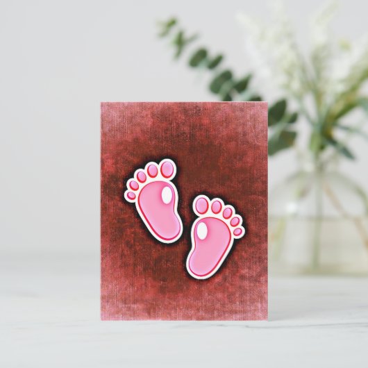 voetsporen van baby meisje schattig in verwachting briefkaart (Staand voorkant)