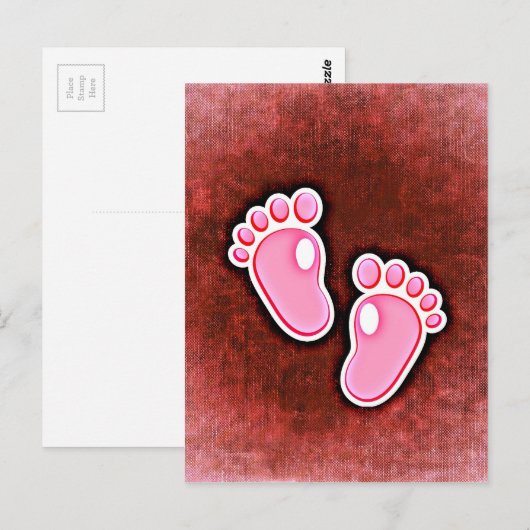 voetsporen van baby meisje schattig in verwachting briefkaart (Voorkant / Achterkant)