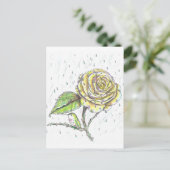 Voetvogel en Roos in de Regen Tekening Briefkaart (Staand voorkant)