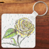 Voetvogel en Roos in de Regen Tekening Sleutelhang Sleutelhanger (Achterkant)