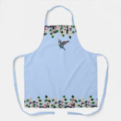 Voetvogel en witte bloemen op lichtblauw schort (Voorkant)