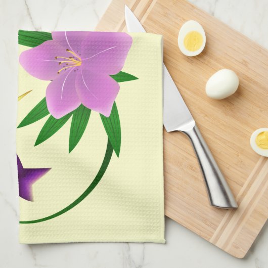 Voetvogel met roze bloem theedoek (Quarter Fold)