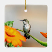 Voetvogel op een bloeiend plant keramisch ornament (Achterkant)