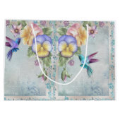 Voetvogels en paarse bloemen groot cadeauzakje (Achterkant)