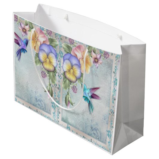 Voetvogels en paarse bloemen groot cadeauzakje (Achterkant Gekanteld)