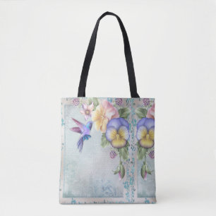 Voetvogels en paarse bloemen tote bag