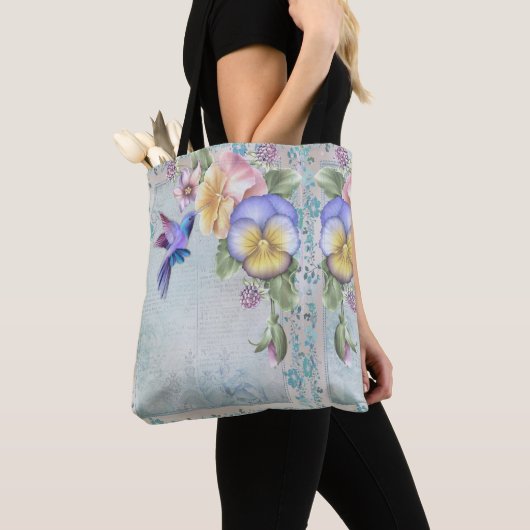 Voetvogels en paarse bloemen tote bag (Dichtbij)