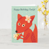 Voetvos en bloemen vrolijke naam kaart (Gele Bloem)