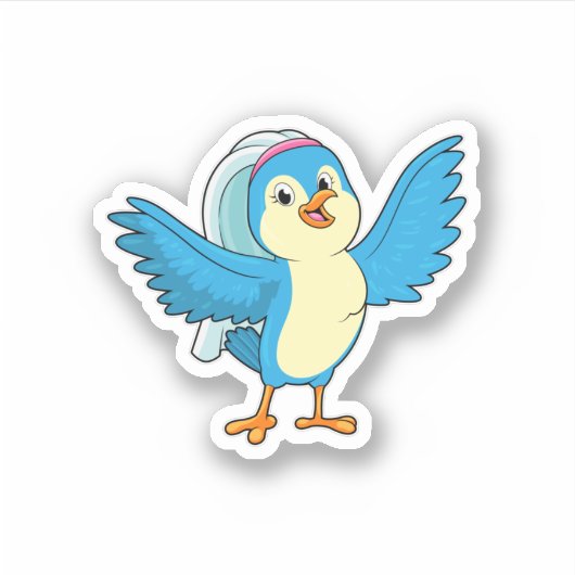 Vogel als Bride met Veil Sticker (Voorkant)