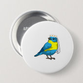 Vogel als bruid met bloemenkrans ronde button 7,6 cm (Voorkant /achterkant)