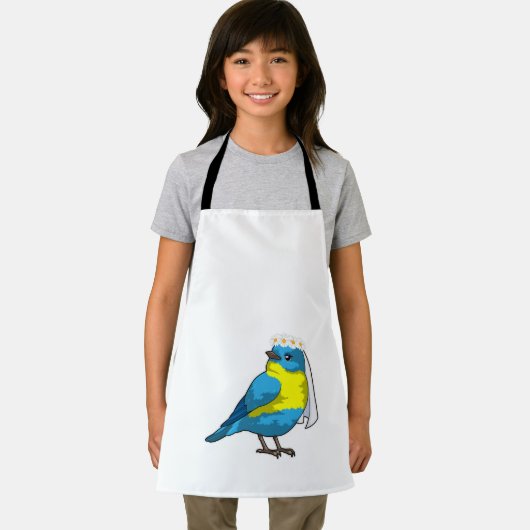 Vogel als bruid met bloemenkrans schort (Insitu)