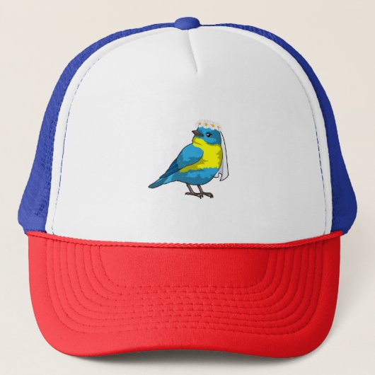 Vogel als bruid met bloemenkrans trucker pet (Voorkant)