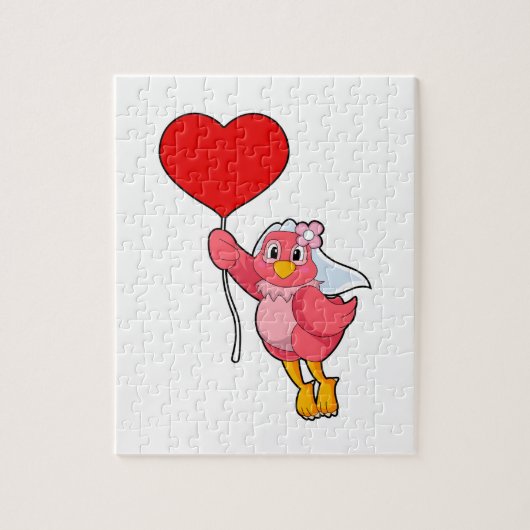 Vogel als Bruid met Sluier & Hartballon Legpuzzel (Verticaal)