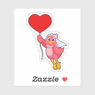 Vogel als Bruid met Sluier & Hartballon Sticker