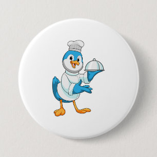 Vogel als Cook met Platter Ronde Button 7,6 Cm