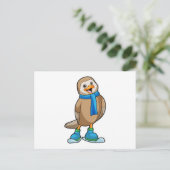 Vogel als skiër met ski en sjaal briefkaart (Staand voorkant)