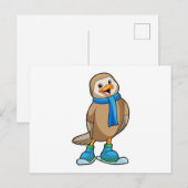 Vogel als skiër met ski en sjaal briefkaart (Voorkant / Achterkant)