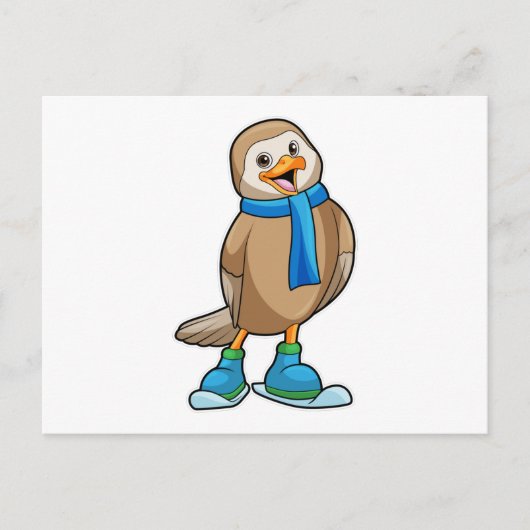 Vogel als skiër met ski en sjaal briefkaart (Voorkant)