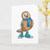 Vogel als skiër met ski en sjaal kaart (Gele Bloem)