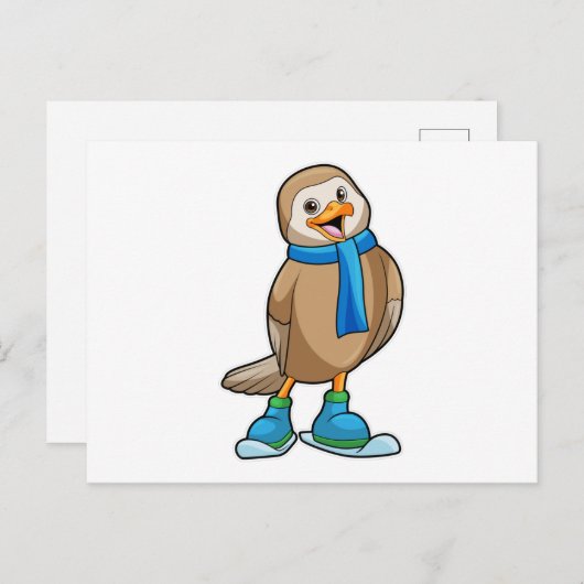 Vogel als Skier met Ski & Scarf Briefkaart (Voorkant / Achterkant)