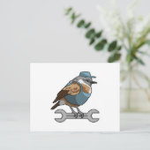 Vogel als vakman met sleutel briefkaart (Staand voorkant)