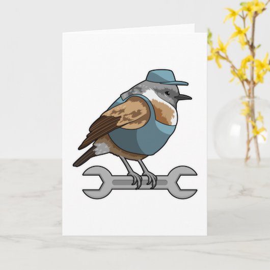 Vogel als vakman met sleutel kaart (Gele Bloem)