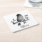 Vogel aquarel zwart wit verzadigd kartonnen onderzetters (Schuin)