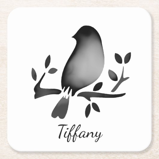 Vogel aquarel zwart wit verzadigd kartonnen onderzetters (Voorkant)