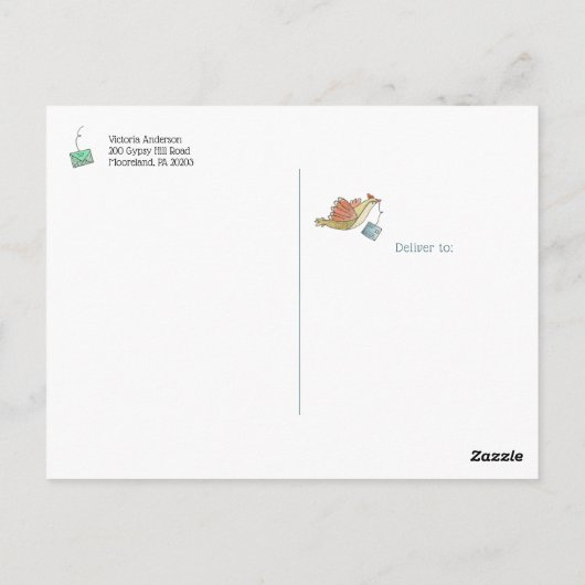 Vogel bezorgt post dank u briefkaart (Achterkant)