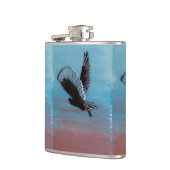 Vogel bij Sunrise Art Tawny Uil tijdens de vlucht Heupfles (Links)