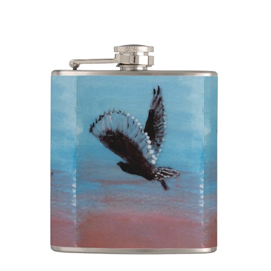 Vogel bij Sunrise Art Tawny Uil tijdens de vlucht Heupfles (Voorkant)