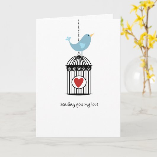 Vogel & Birdcage met Hart Kaart (Gele Bloem)