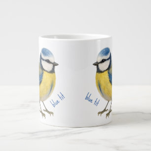 Vogel Blauwe Mees Mok, Watercolour Tuinvogel Kunst Grote Koffiekop