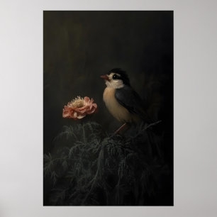 Vogel & Bloem Donkere Academische Botanische Kunst Poster