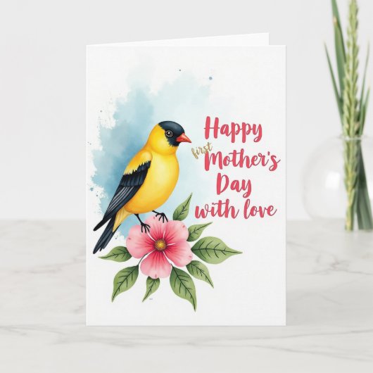 Vogel Bloem Eerste Moeder Kaart (Voorkant)