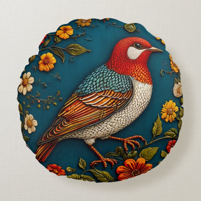 🌸 Vogel Bloem Natuur Huis Decor 🌸✨ Rond Kussen (Voorkant)
