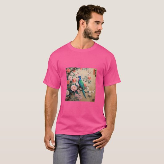 Vogel 🕊️ bloem 🌹 schilderij t-shirt (Voorkant volledig)