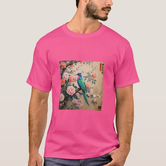 Vogel 🕊️ bloem 🌹 schilderij t-shirt (Voorkant)