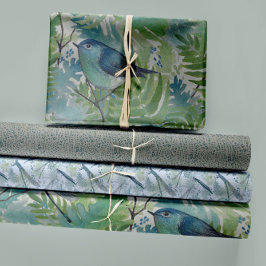 Vogel Bloemen Blauw Trio Decoupage Inpakpapier Vel