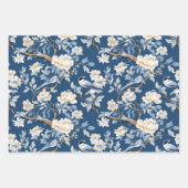 Vogel Bloemen Chinoiserie Blauw Wit Inpakpapier Vel (Voorkant)
