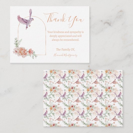Vogel Bloemen Sympathie Dank u kaart Notitiekaartje (Voorkant / Achterkant)