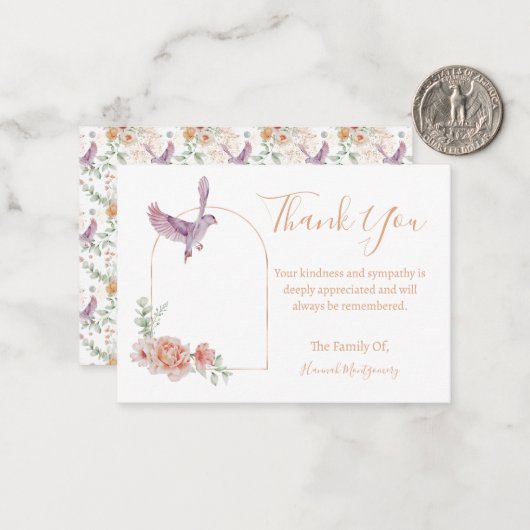 Vogel Bloemen Sympathie Dank u kaart Notitiekaartje (Voorkant / Achterkant in situ)