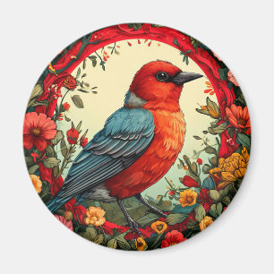Vogel Bloemenkranz Natuur Decoratie. 🐦 Magneet