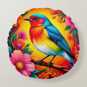 🌸 Vogel Bloemrijke Lente Huisdecoratie 🐦✨ Rond Kussen